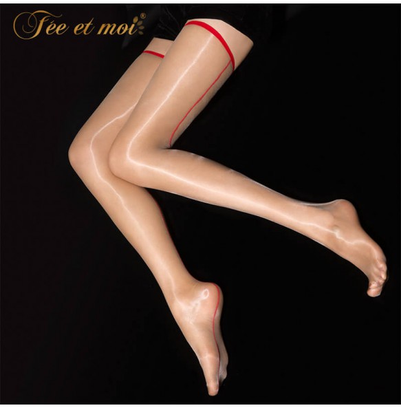 FEE ET MOI Sexy Top Stay Up Thigh High Stockings Pantyhose (Skin Colour - Red)